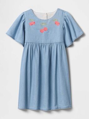 Baby GAP Flutter Sleeve Dress-  Blue Chambray Cherries